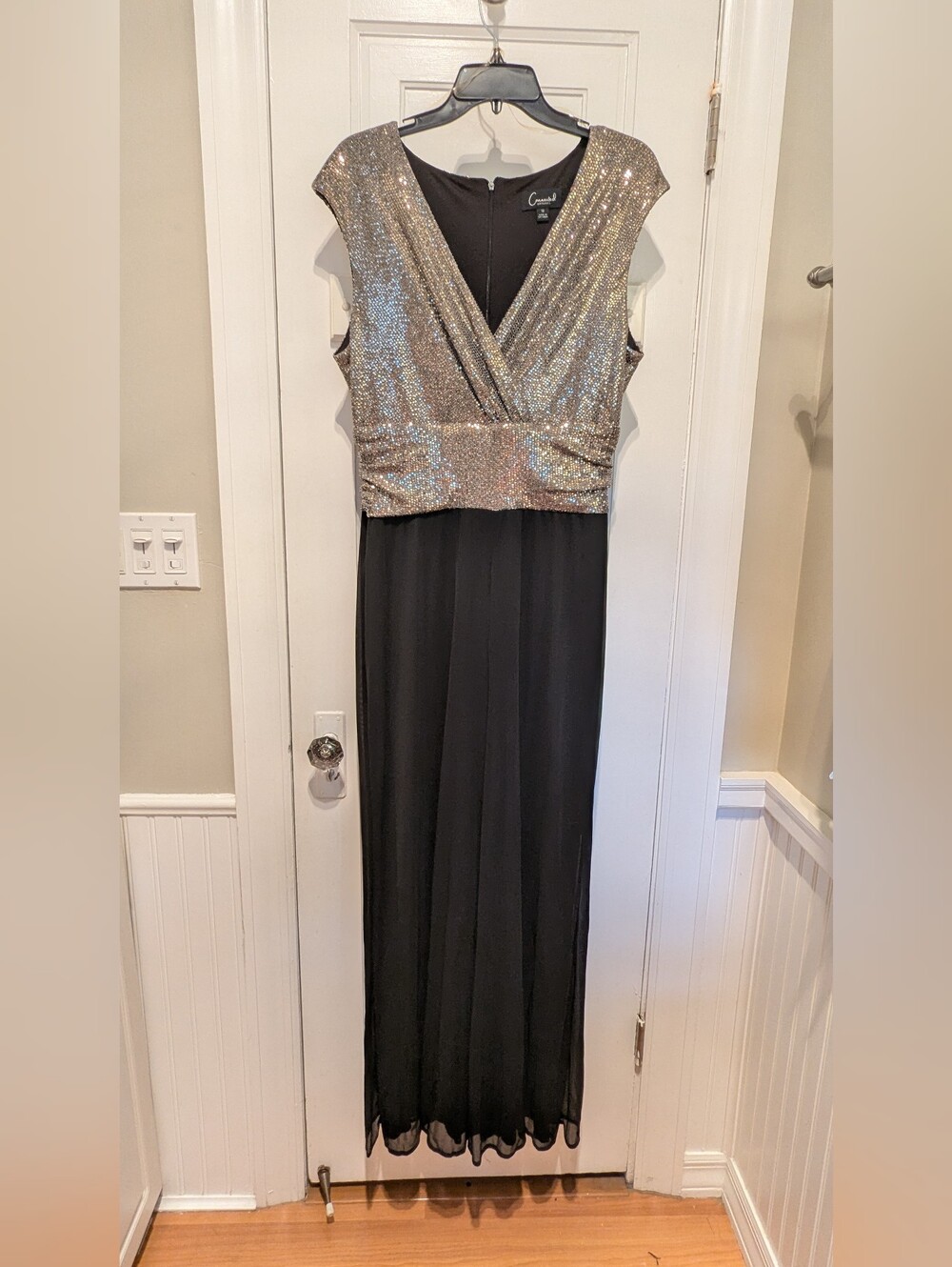 connected apparel Black Maxi Jumpsuit with Gold Sequin Bodice